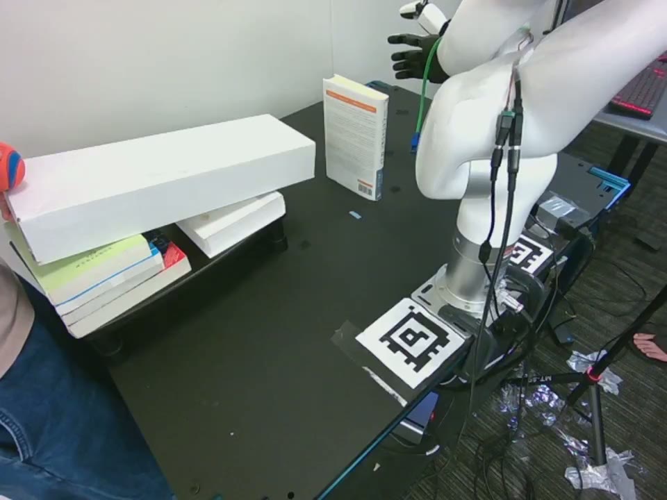 Catch Book task poster for πR² on xArm6 + XHand - source: pi-r2-flow project page